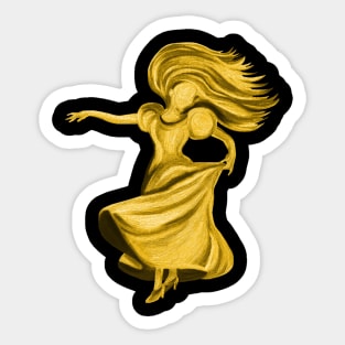 Gold Flamenco Dress Twirling Lady Sticker